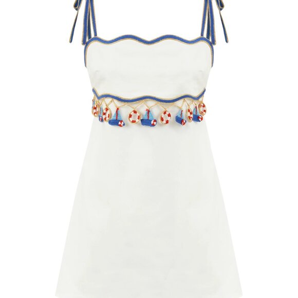 My Beachy Side Muse WHITE NAUTICAL CROCHET SAIL BOAT MINI DRESS LARGE NWT L - Picture 10 of 11